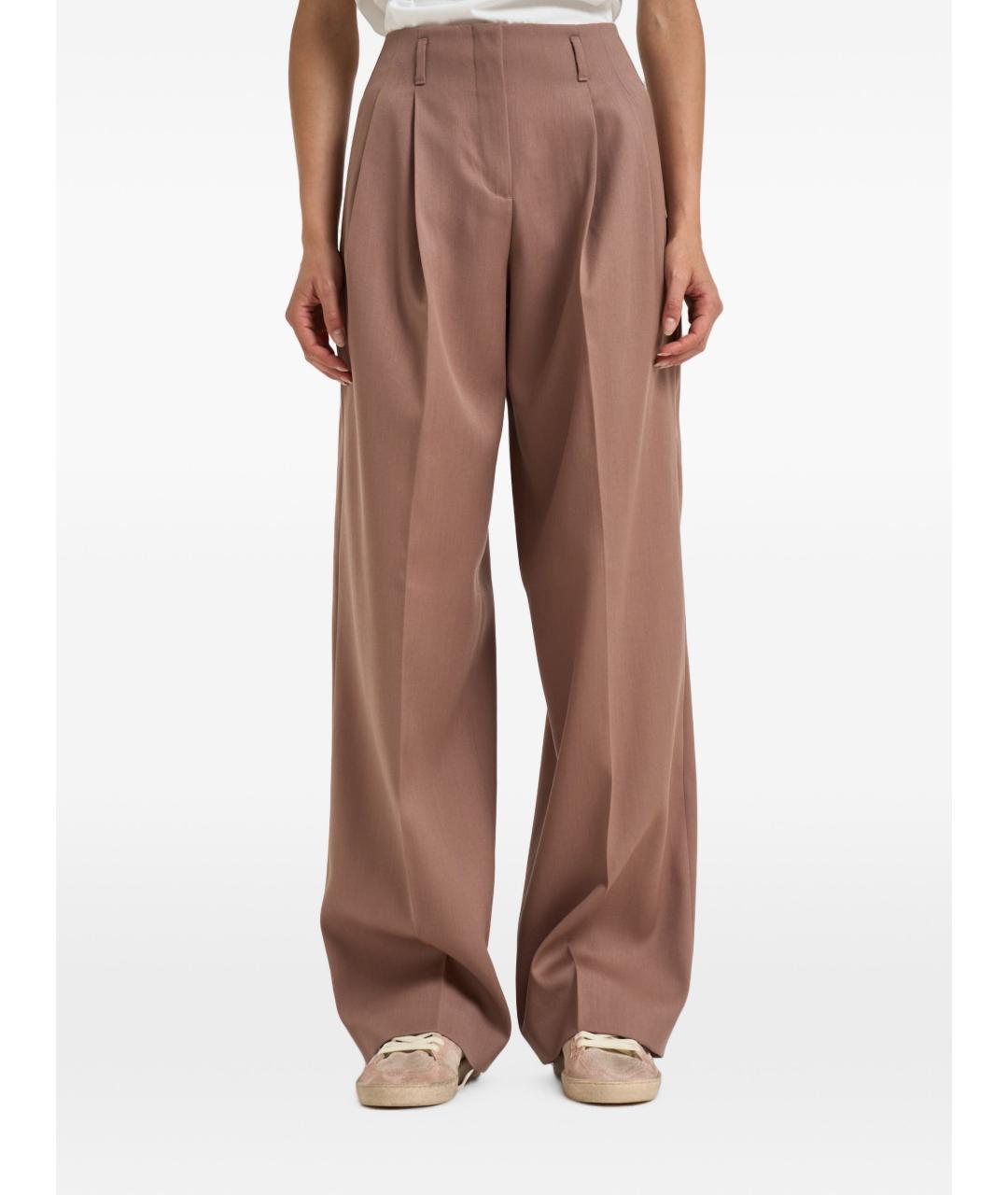 GOLDEN GOOSE Коричневые шерстяные прямые брюки, фото 4