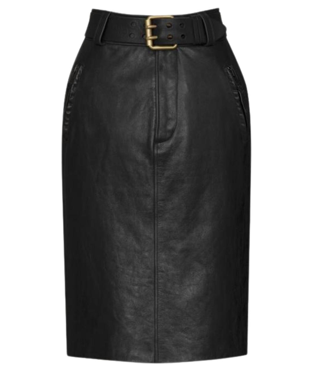 SAINT LAURENT Черная кожаная юбка миди, фото 1