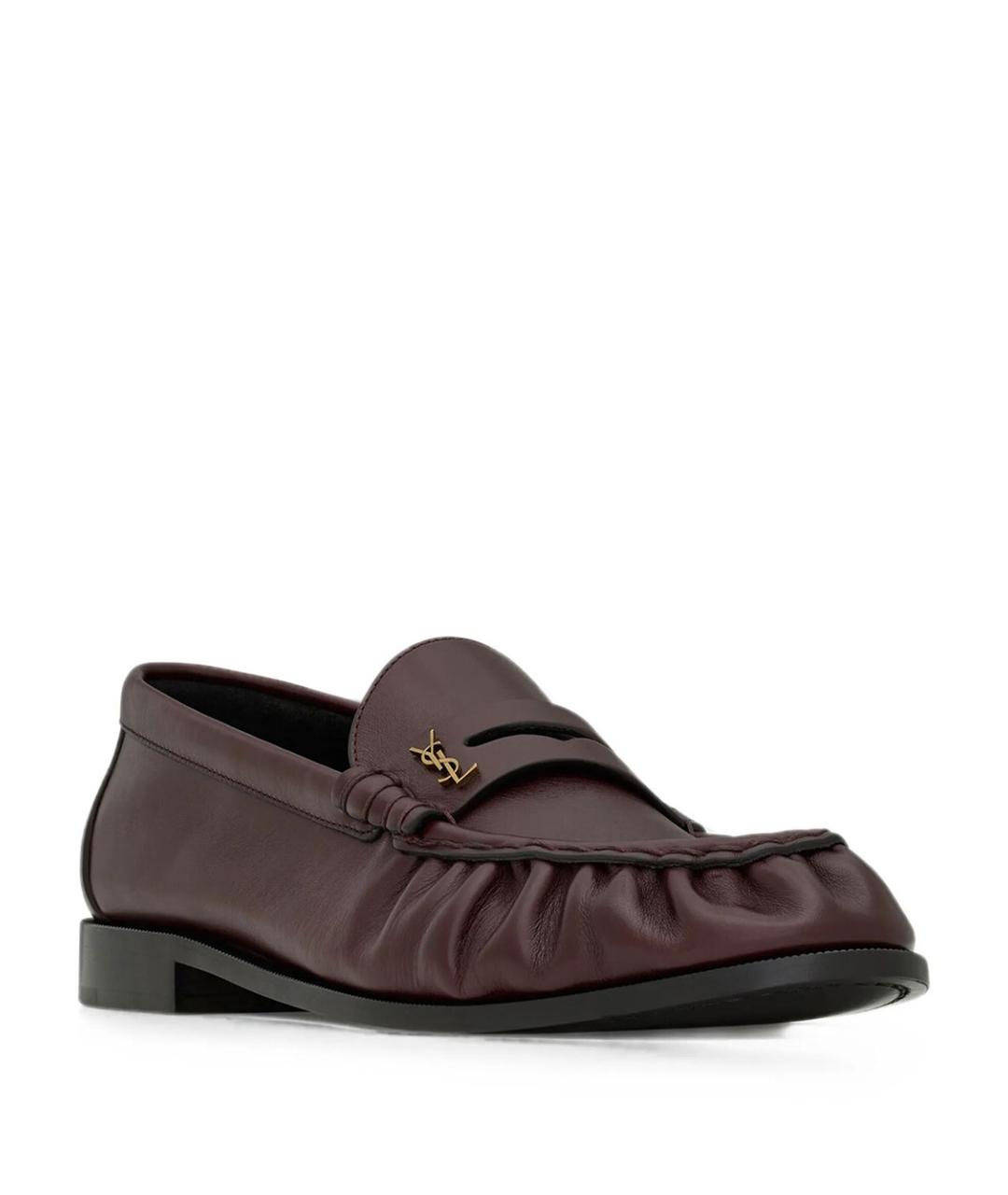 SAINT LAURENT Бордовые кожаные лоферы, фото 2