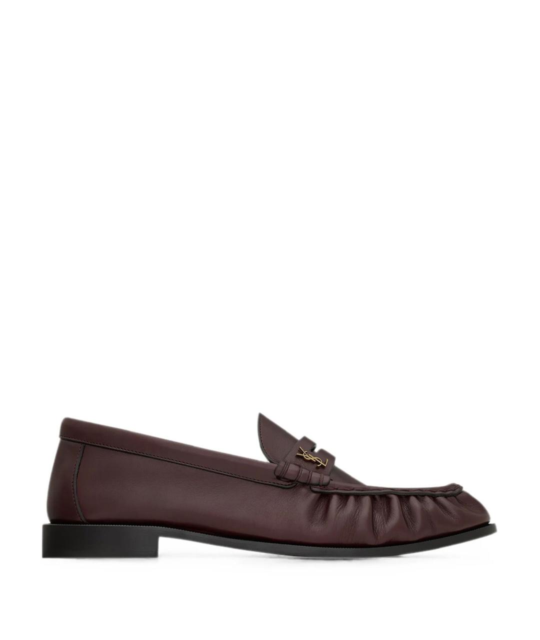 SAINT LAURENT Бордовые кожаные лоферы, фото 1