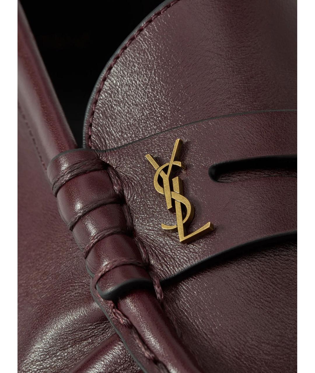 SAINT LAURENT Бордовые кожаные лоферы, фото 4