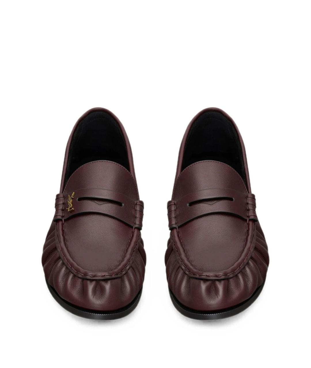 SAINT LAURENT Бордовые кожаные лоферы, фото 3
