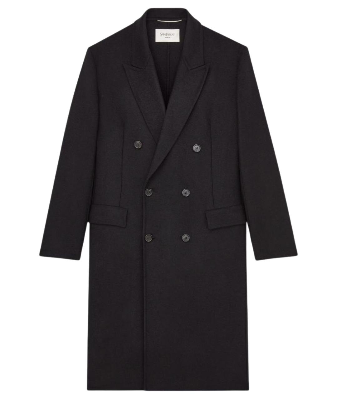 SAINT LAURENT Черное шерстяное пальто, фото 1