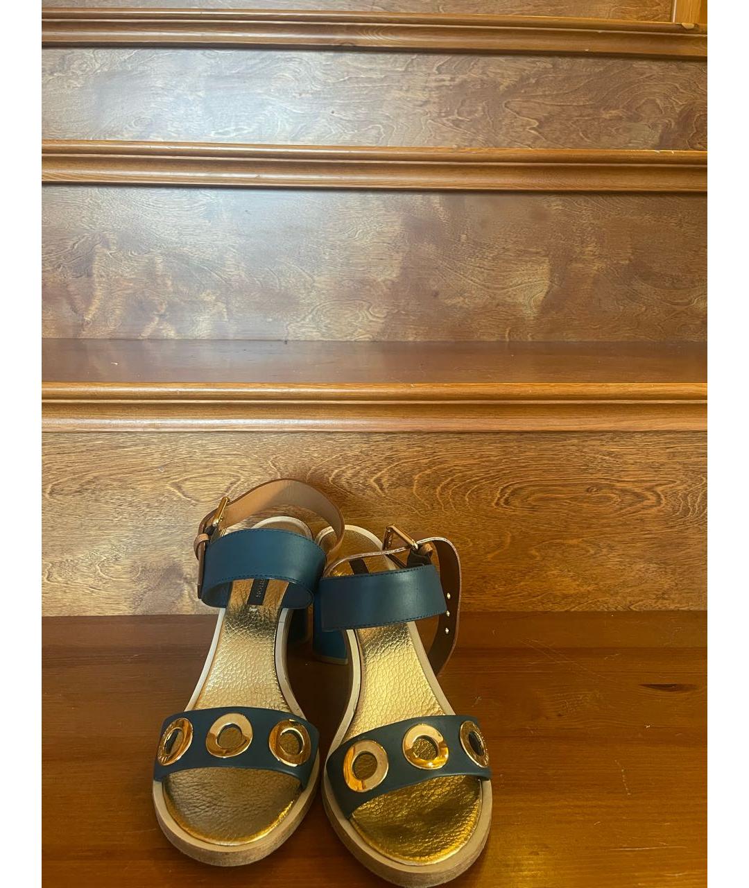 LOUIS VUITTON Бирюзовые кожаные босоножки, фото 2