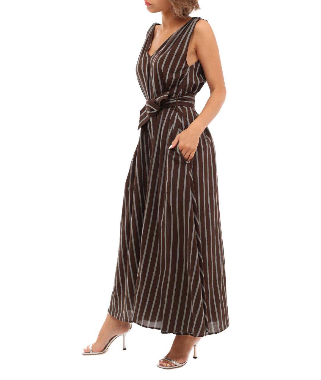 BRUNELLO CUCINELLI Коричневое хлопковое повседневное платье, фото 4