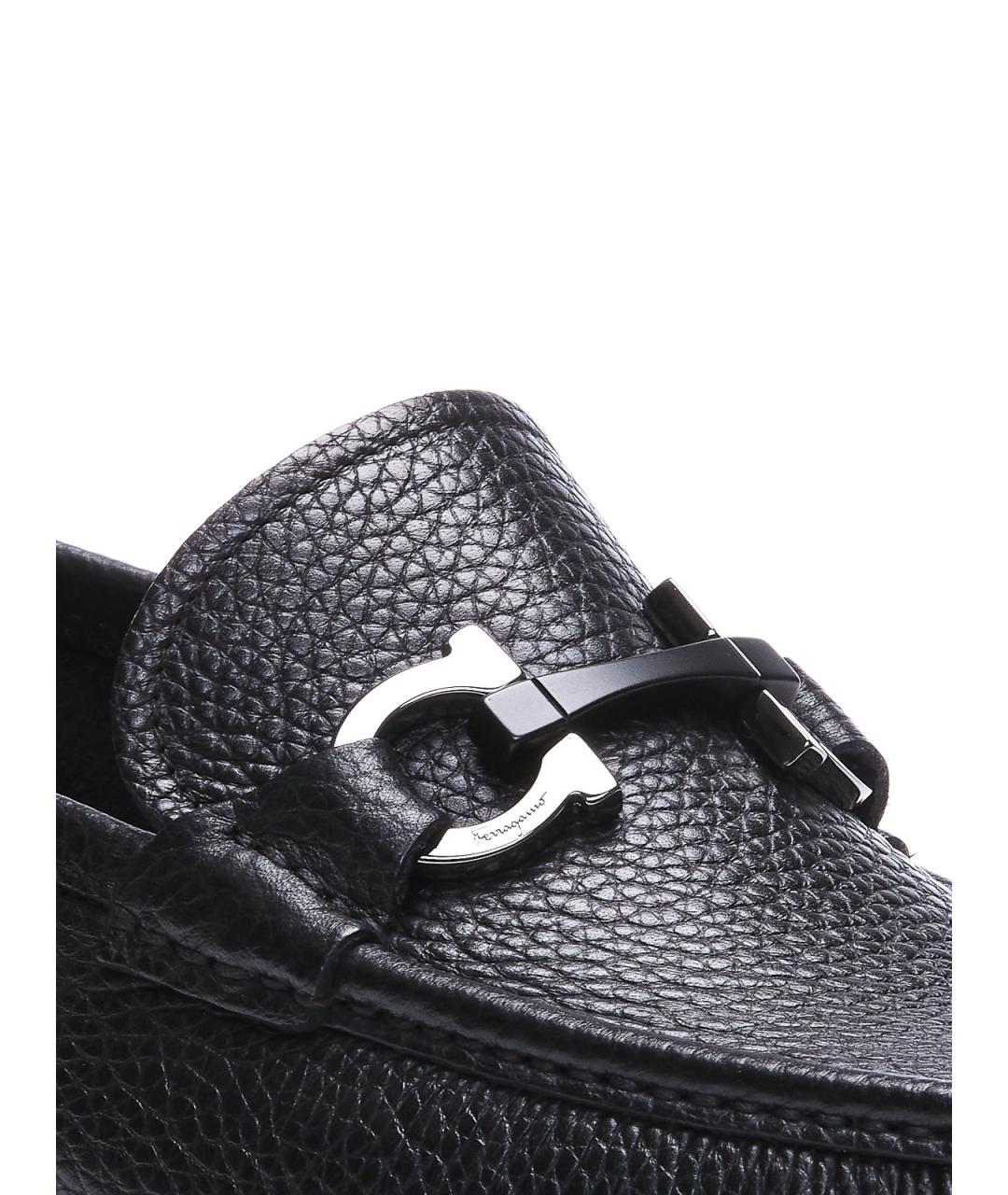 FERRAGAMO Черные кожаные лоферы, фото 4