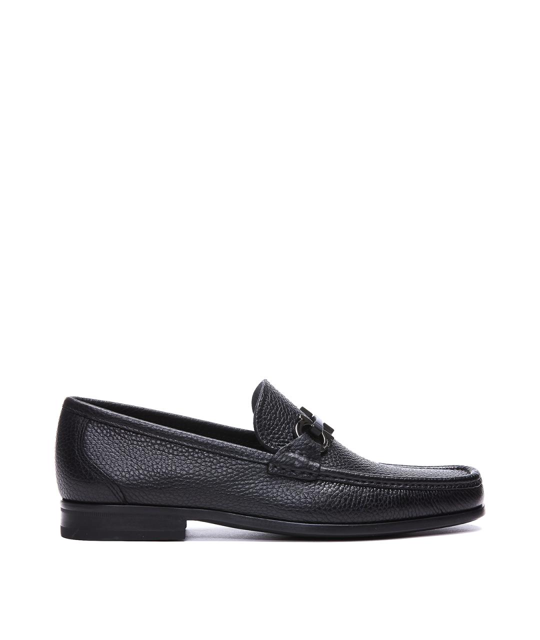 FERRAGAMO Черные кожаные лоферы, фото 1