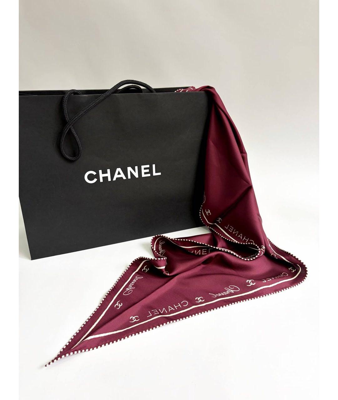 CHANEL Бордовый шелковый платок, фото 5
