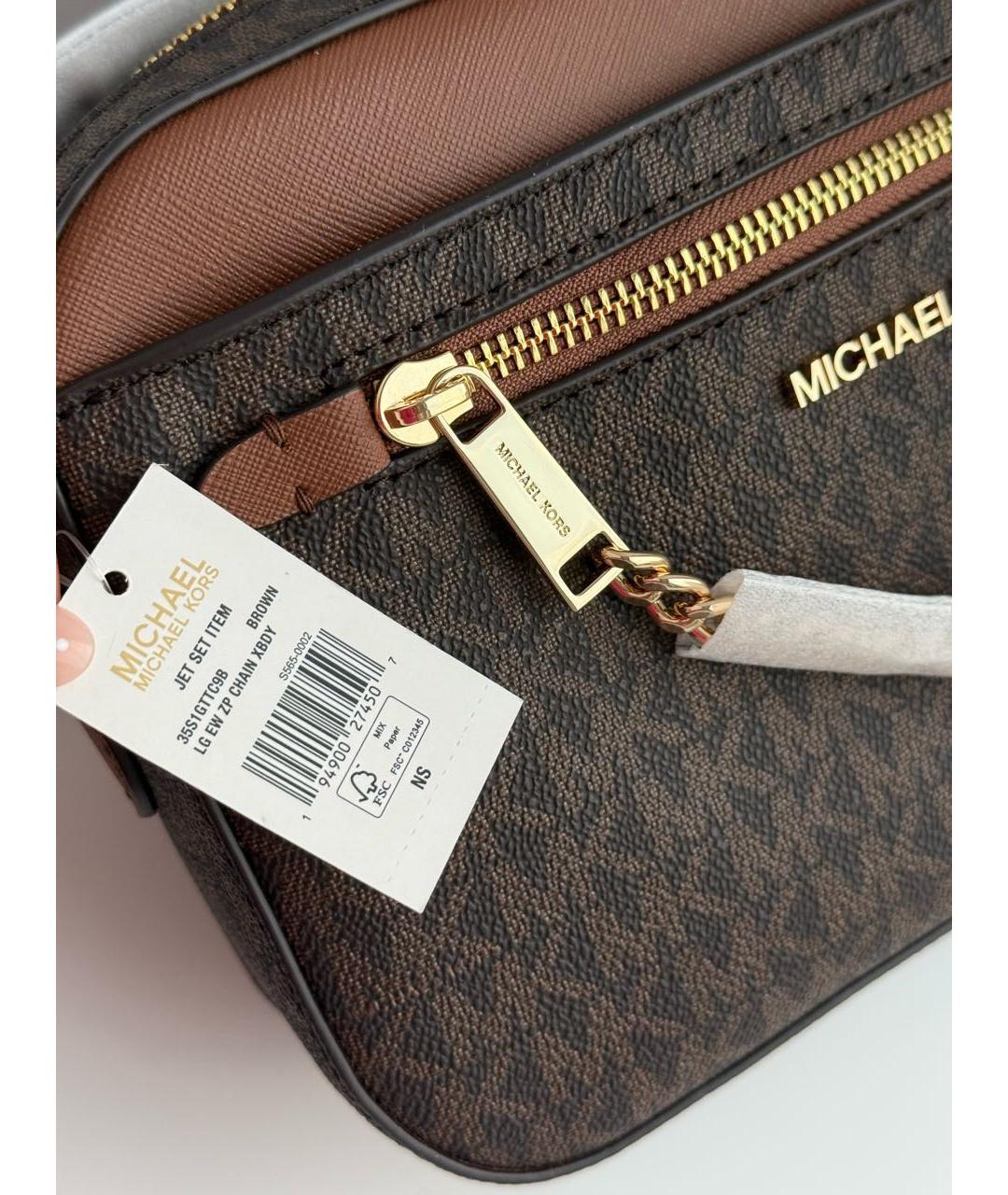 MICHAEL KORS Коричневая сумка через плечо из канвы, фото 5