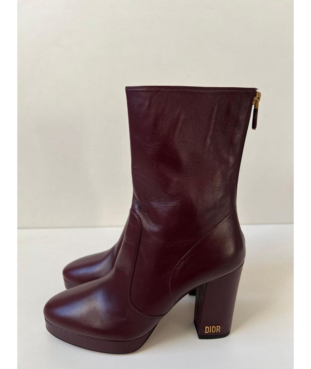 CHRISTIAN DIOR Бордовые кожаные полусапоги, фото 3