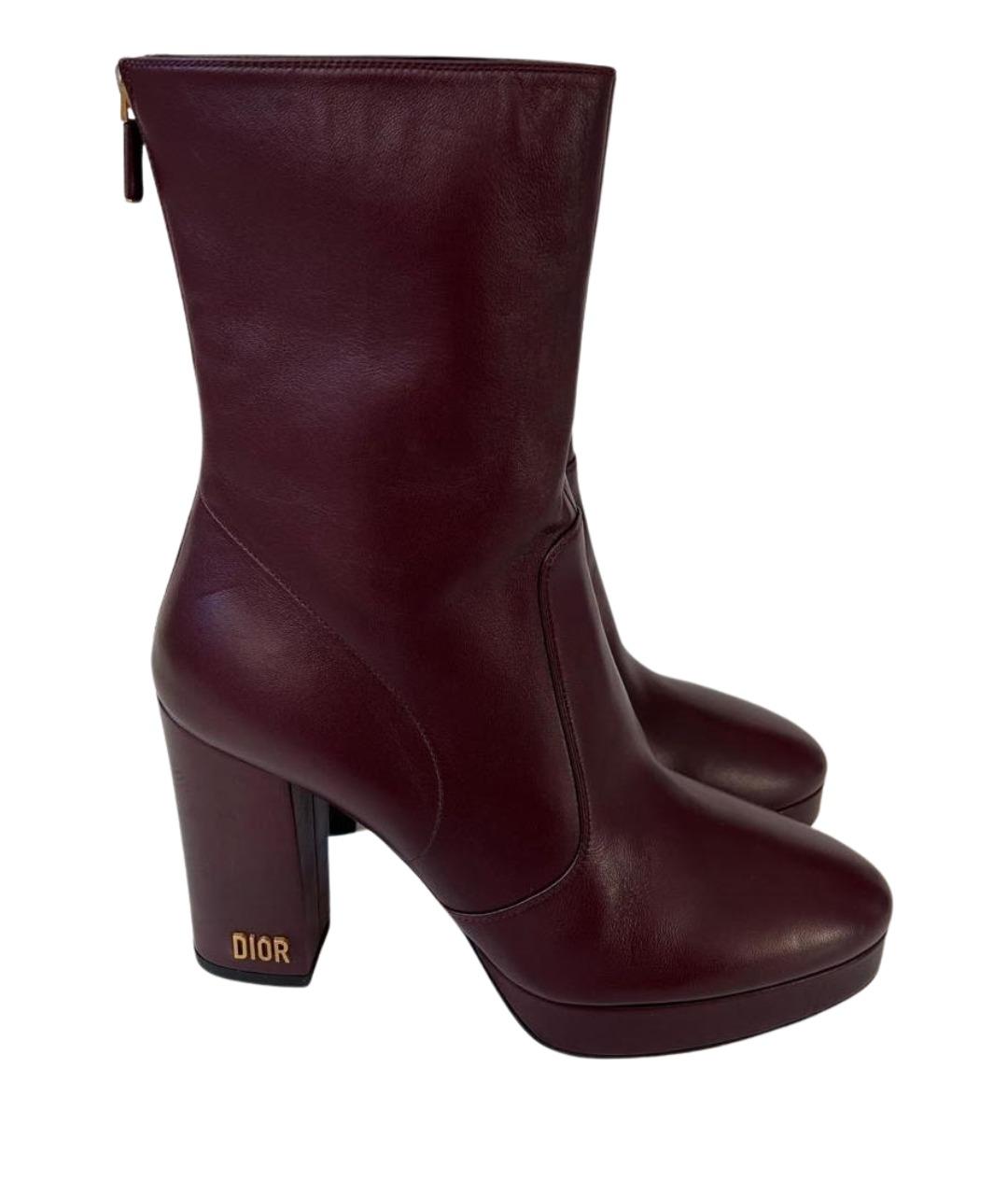 CHRISTIAN DIOR Бордовые кожаные полусапоги, фото 1