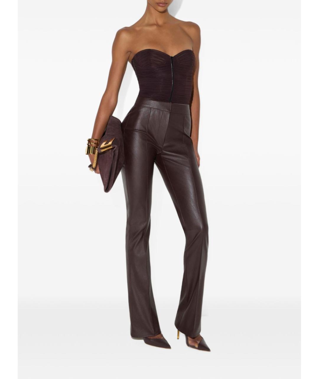 ELISABETTA FRANCHI Коричневые полиэстеровые прямые брюки, фото 4