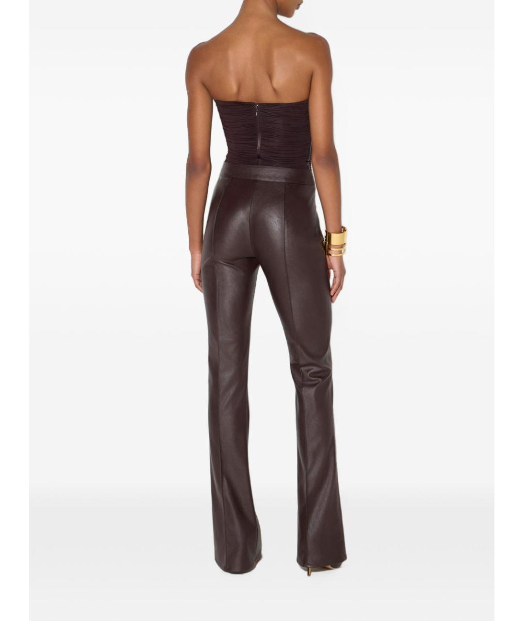 ELISABETTA FRANCHI Коричневые полиэстеровые прямые брюки, фото 3