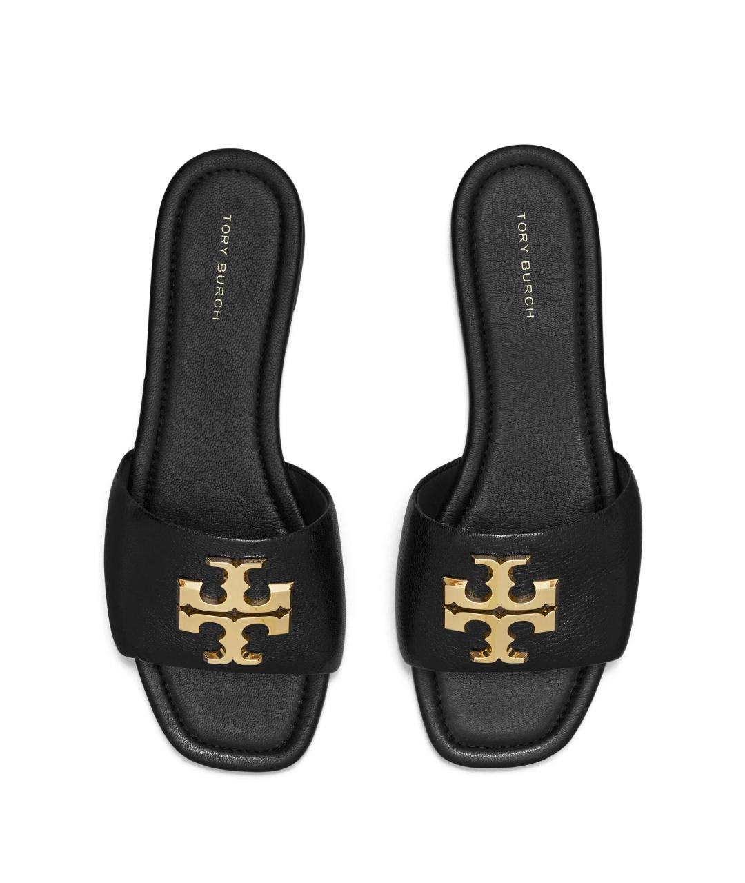 TORY BURCH Черные кожаные шлепанцы, фото 4