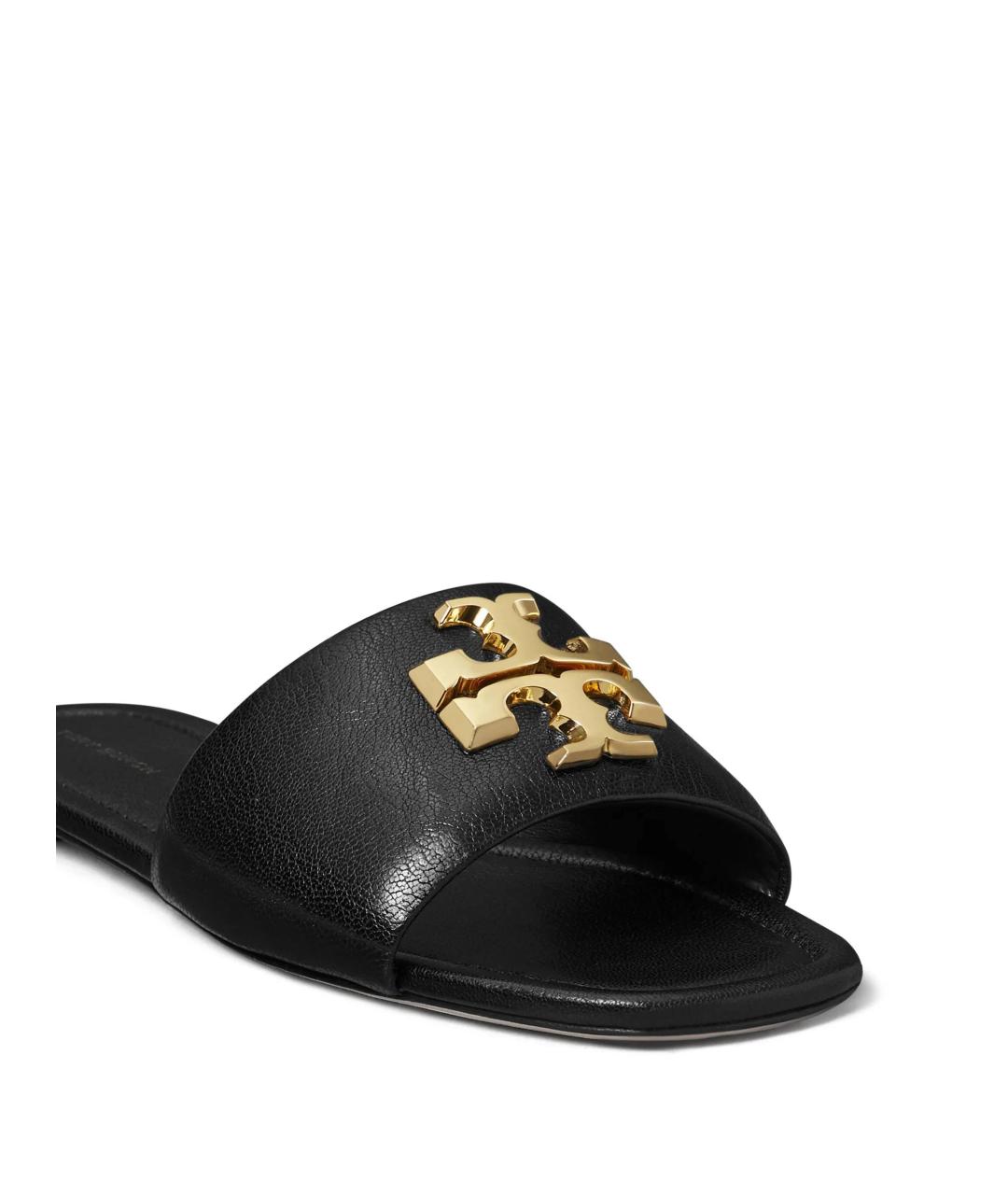 TORY BURCH Черные кожаные шлепанцы, фото 3