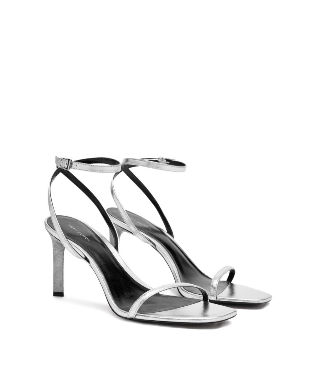 TORY BURCH Серебряные кожаные босоножки, фото 2