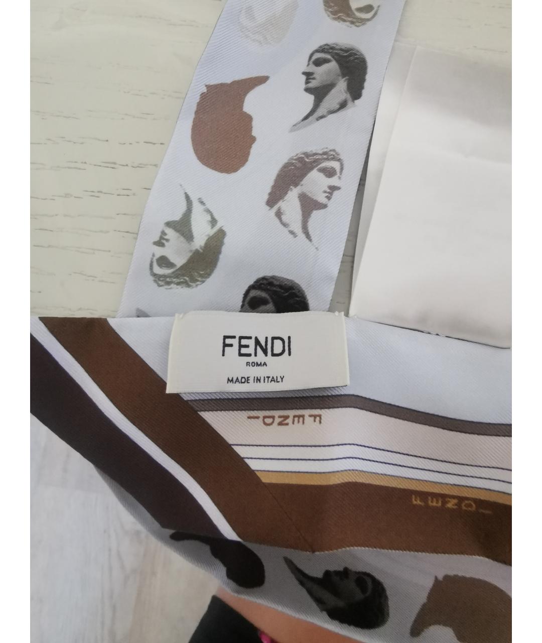 FENDI Голубой шелковый шарф, фото 3