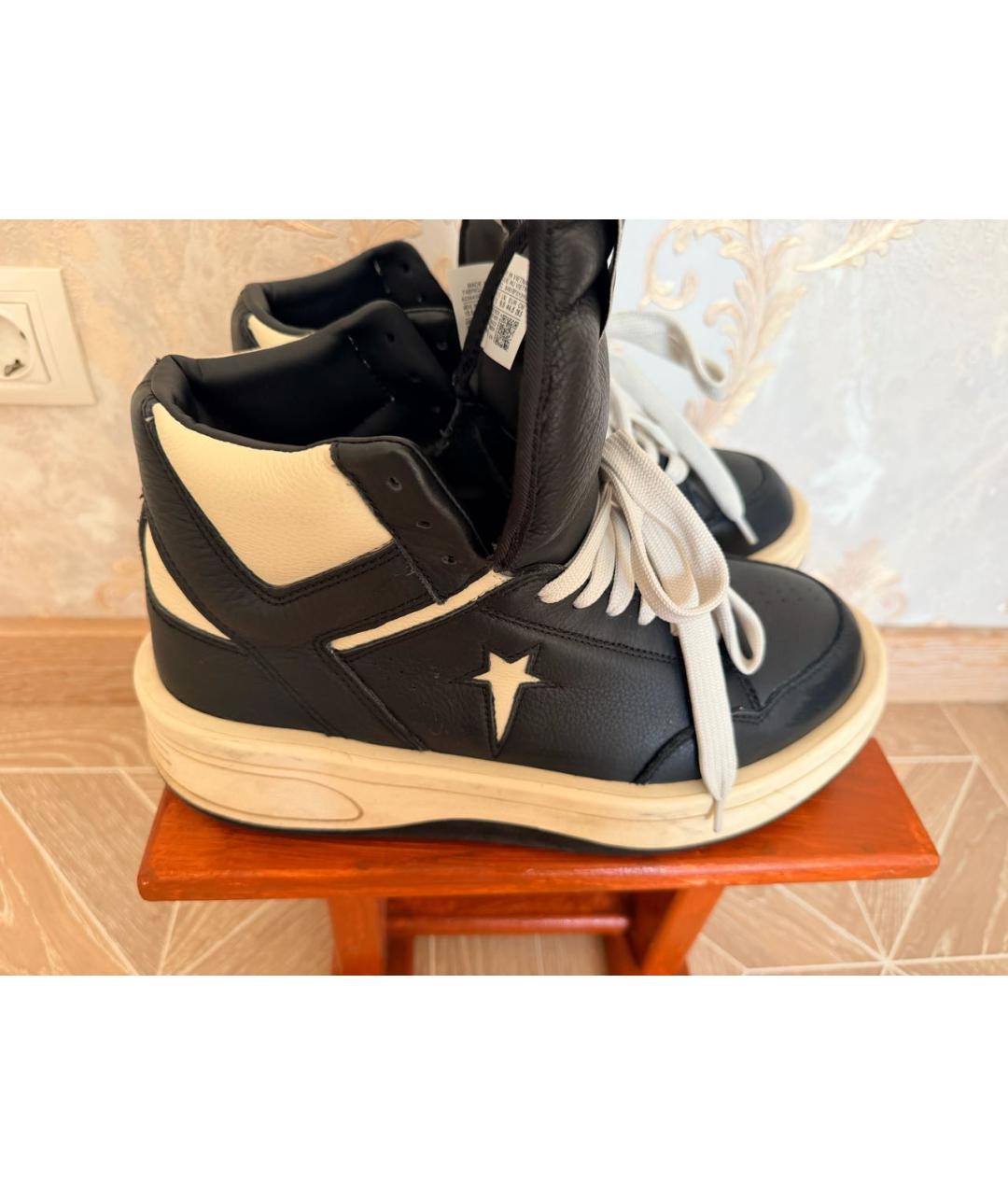 RICK OWENS Черные кожаные высокие кроссовки / кеды, фото 5