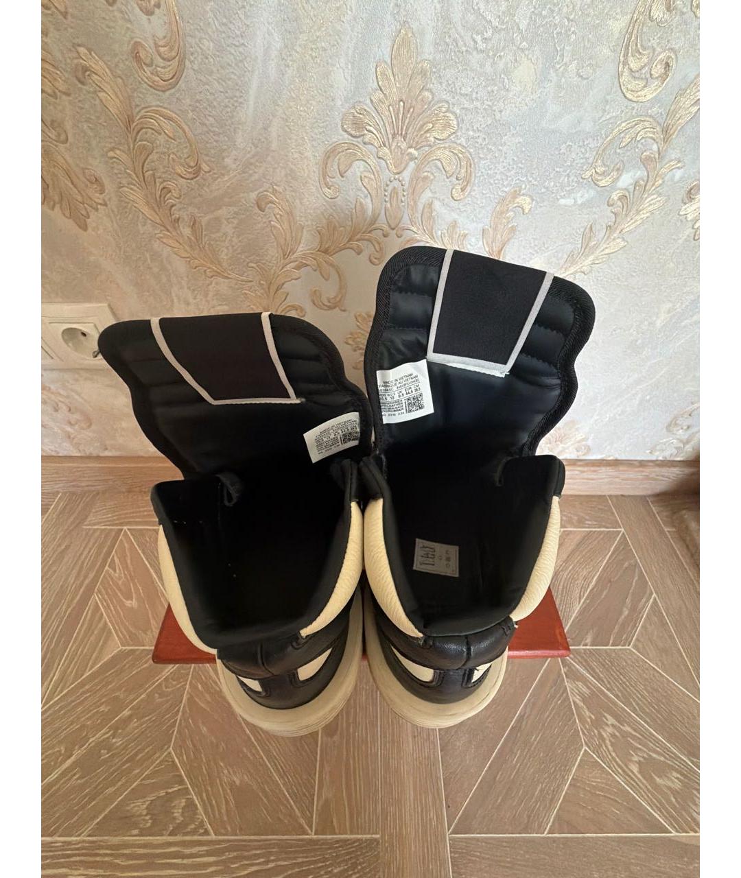 RICK OWENS Черные кожаные высокие кроссовки / кеды, фото 3
