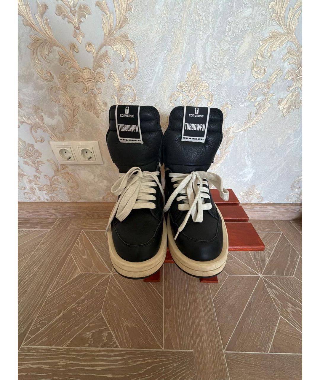 RICK OWENS Черные кожаные высокие кроссовки / кеды, фото 2
