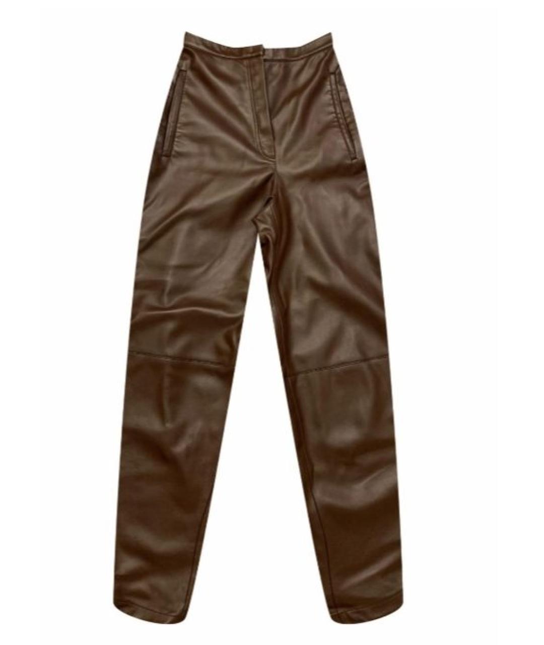 BRUNELLO CUCINELLI Коричневые кожаные прямые брюки, фото 2