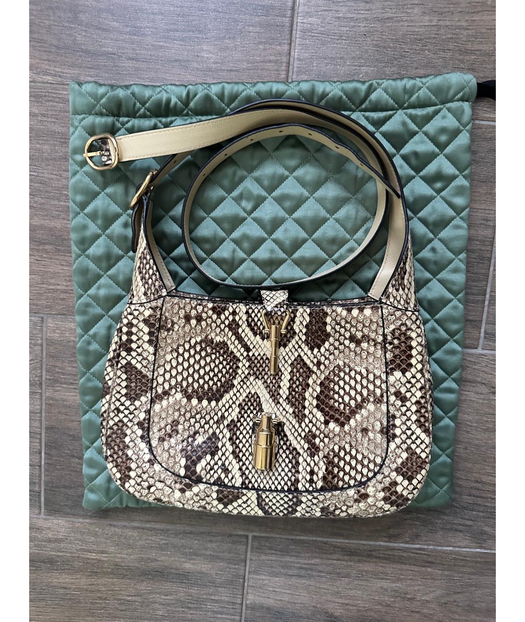 GUCCI Бежевая сумка через плечо из кожи питона, фото 4