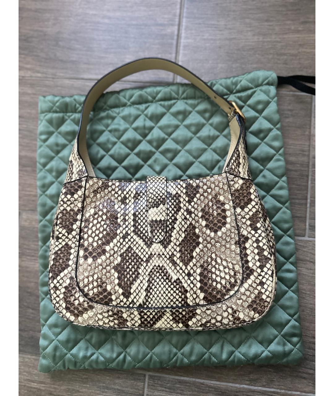 GUCCI Бежевая сумка через плечо из кожи питона, фото 3
