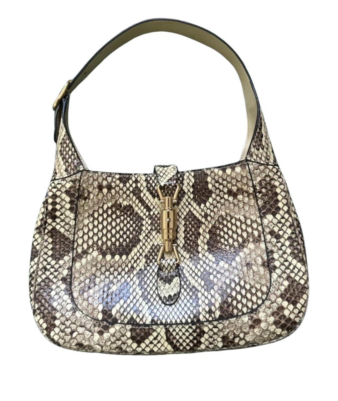 GUCCI Бежевая сумка через плечо из кожи питона, фото 1