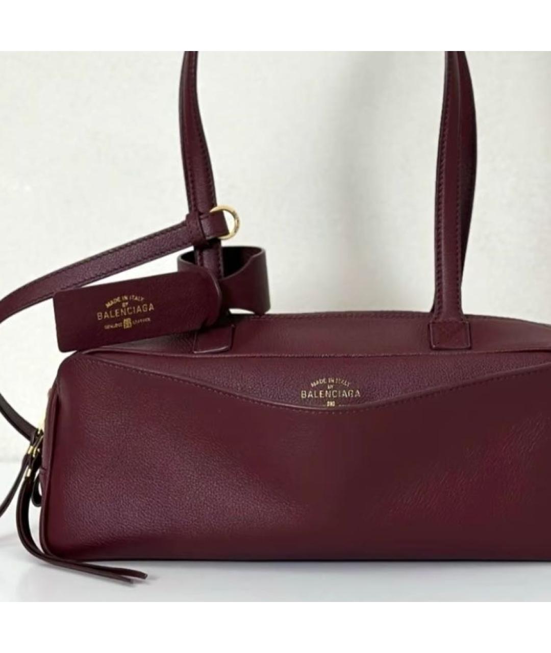 BALENCIAGA Бордовая кожаная сумка с короткими ручками, фото 7