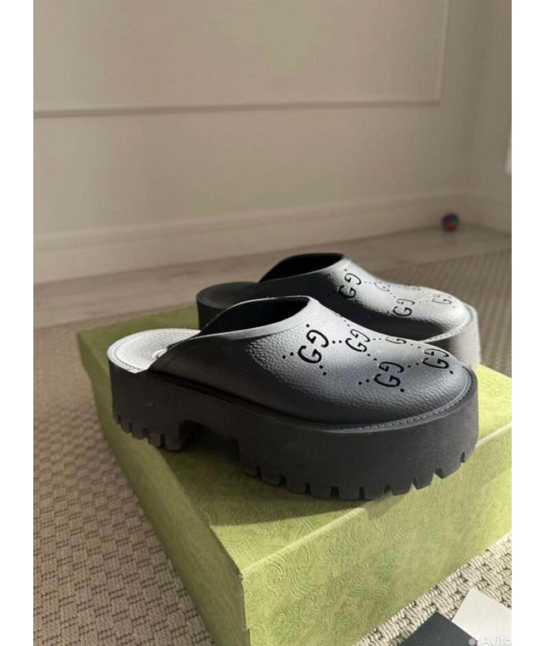 GUCCI Черные резиновые сабо, фото 8
