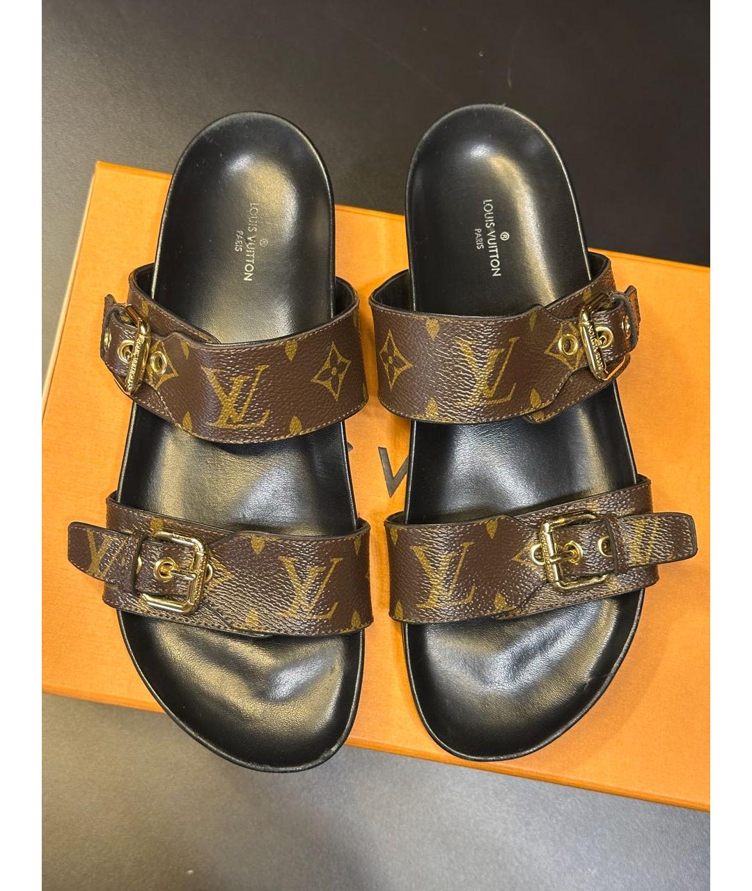LOUIS VUITTON Коричневые кожаные шлепанцы, фото 2
