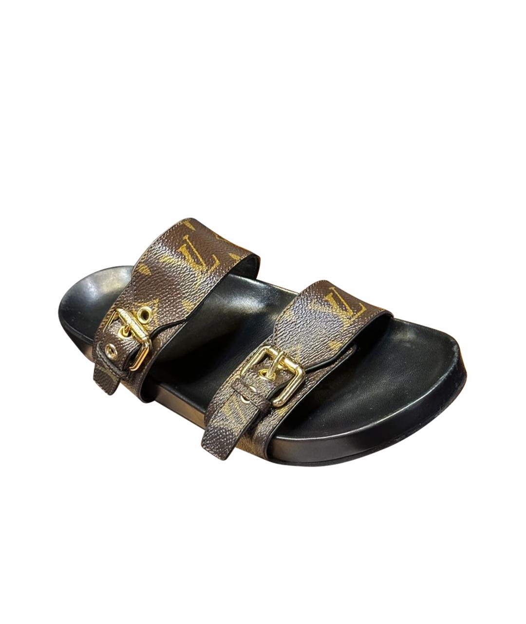 LOUIS VUITTON Коричневые кожаные шлепанцы, фото 1