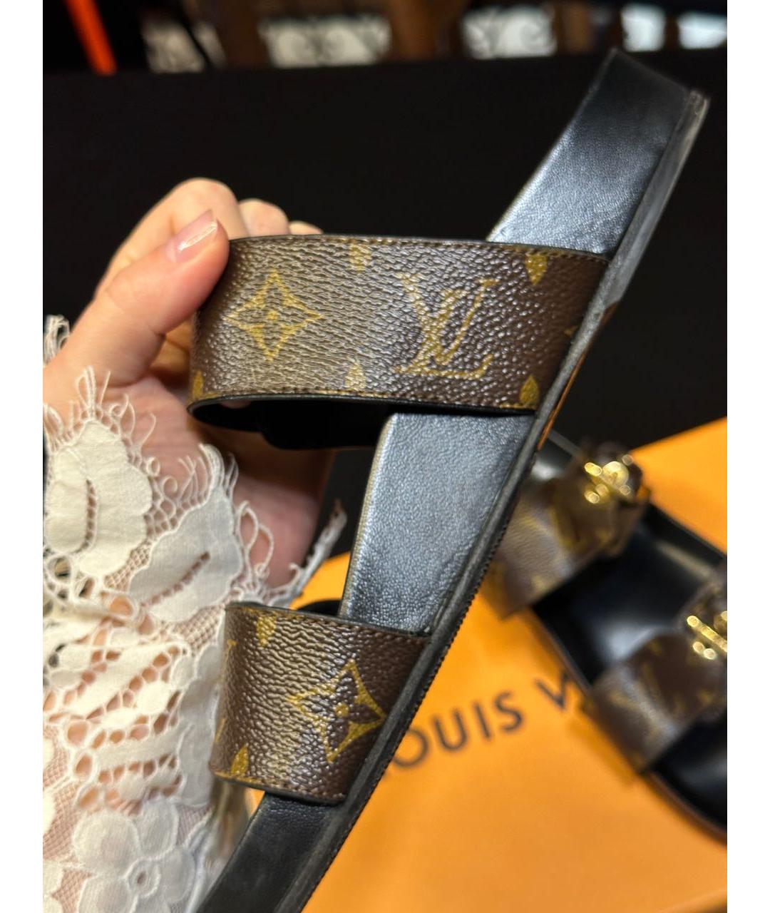 LOUIS VUITTON Коричневые кожаные шлепанцы, фото 4