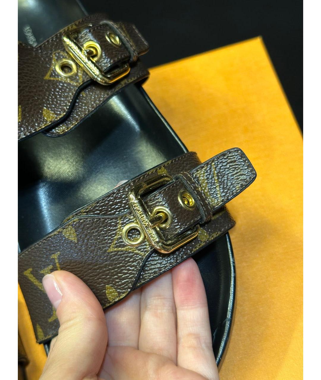 LOUIS VUITTON Коричневые кожаные шлепанцы, фото 8