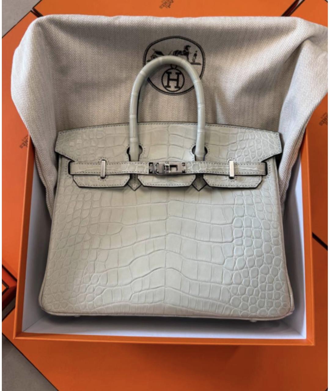 HERMES Серая сумка с короткими ручками из кожи крокодила, фото 2