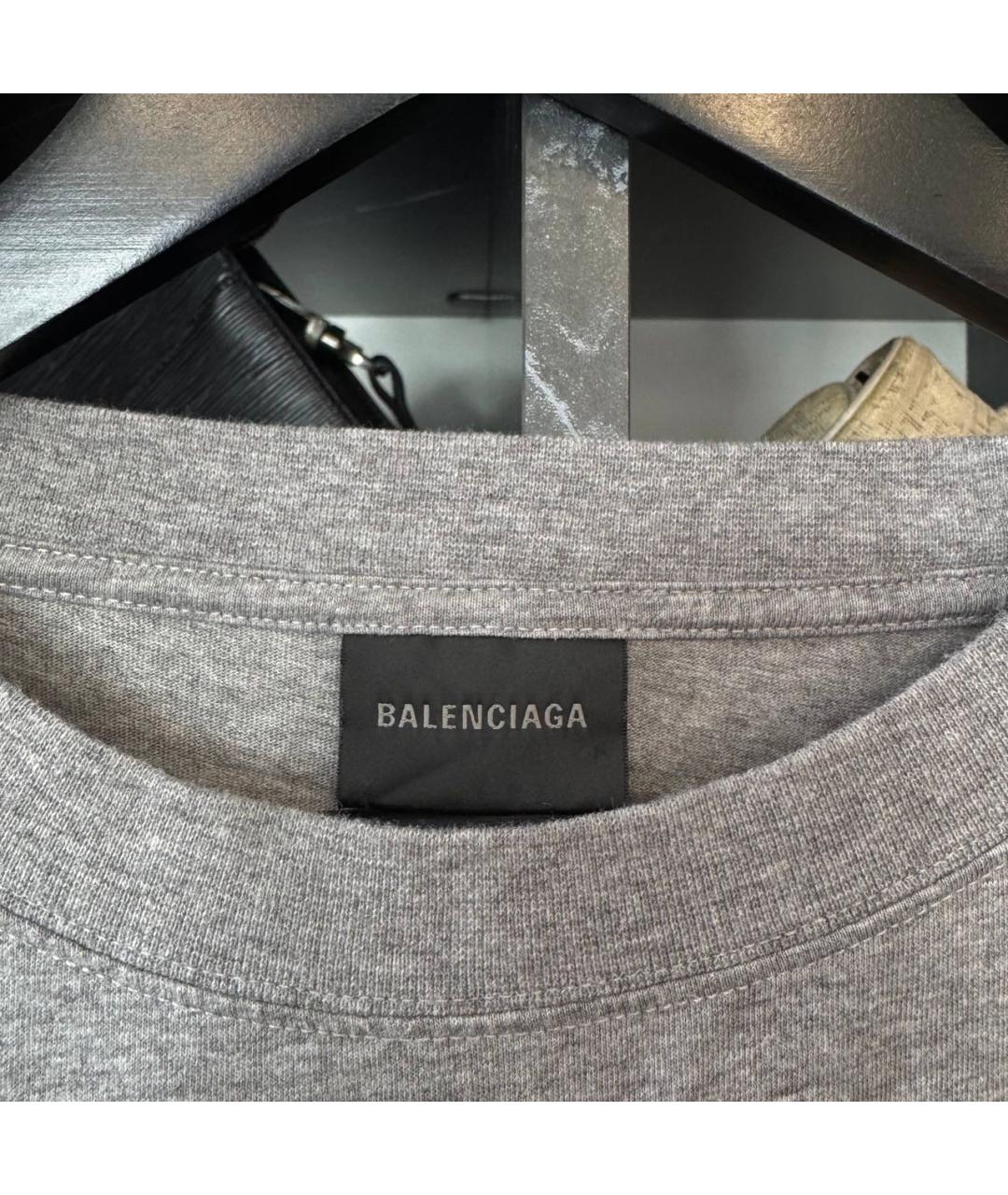 BALENCIAGA Серая хлопковая футболка, фото 5