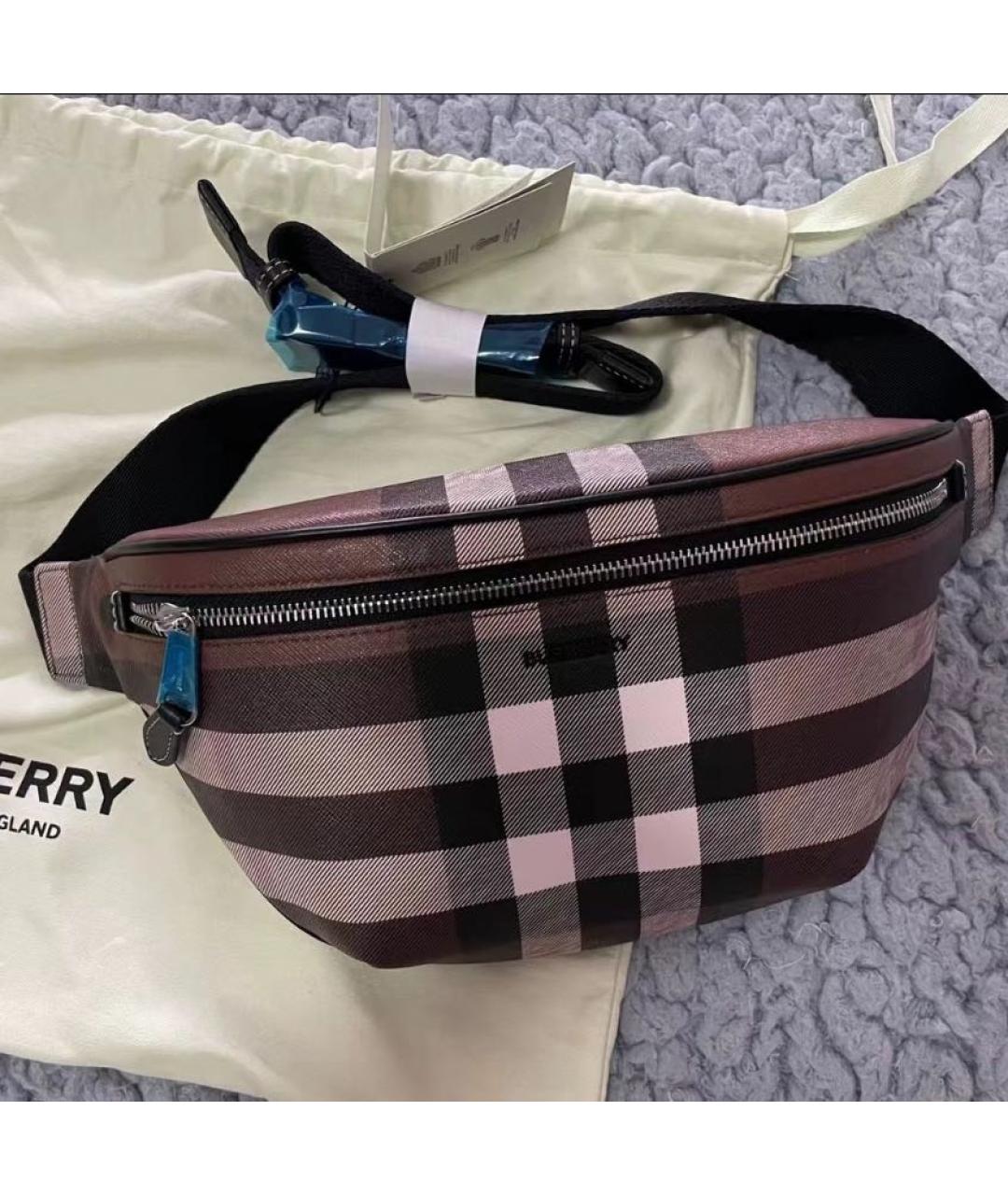 BURBERRY Коричневая тканевая поясная сумка, фото 4
