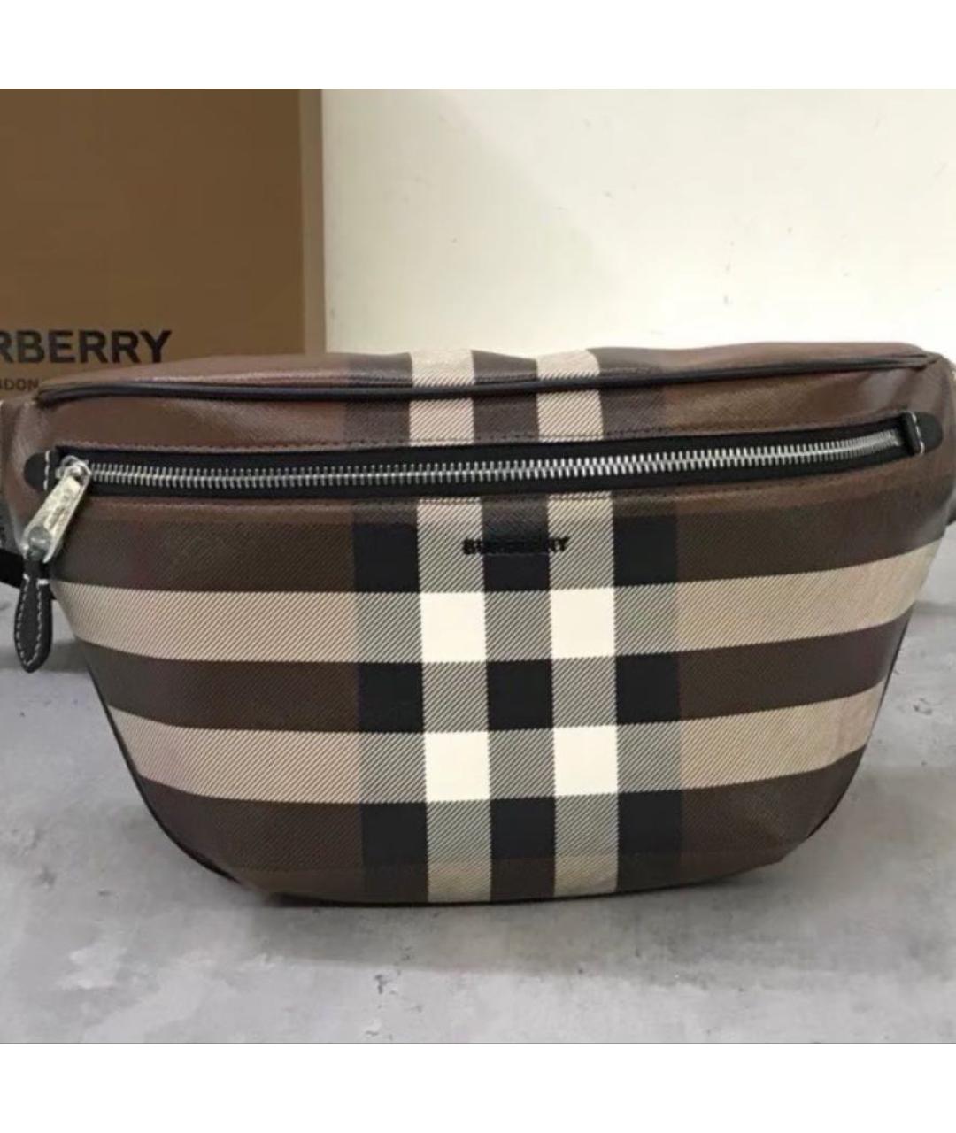 BURBERRY Коричневая тканевая поясная сумка, фото 3