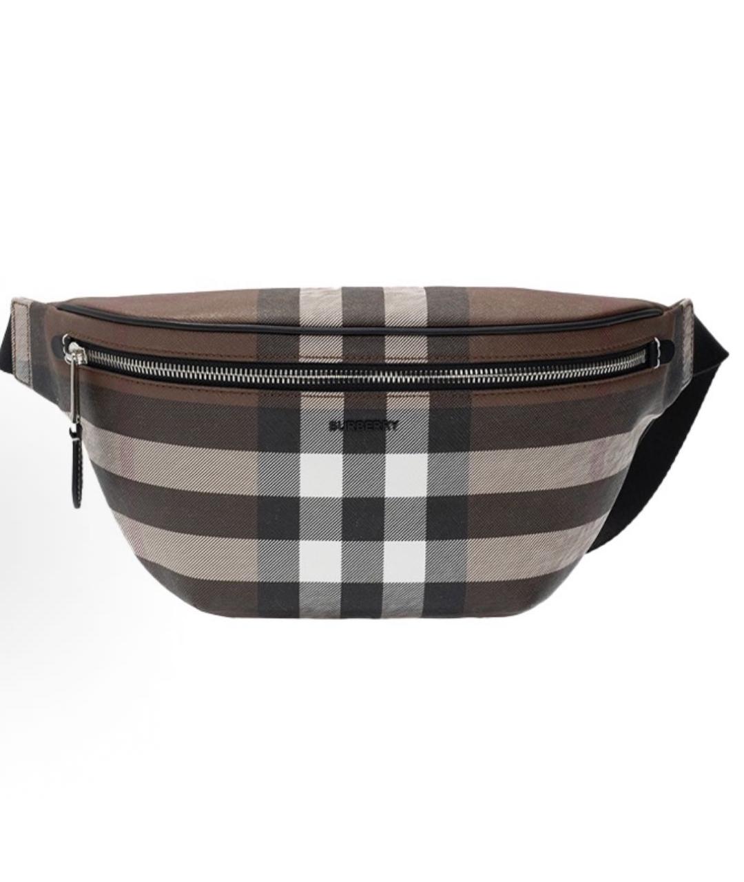 BURBERRY Коричневая тканевая поясная сумка, фото 5
