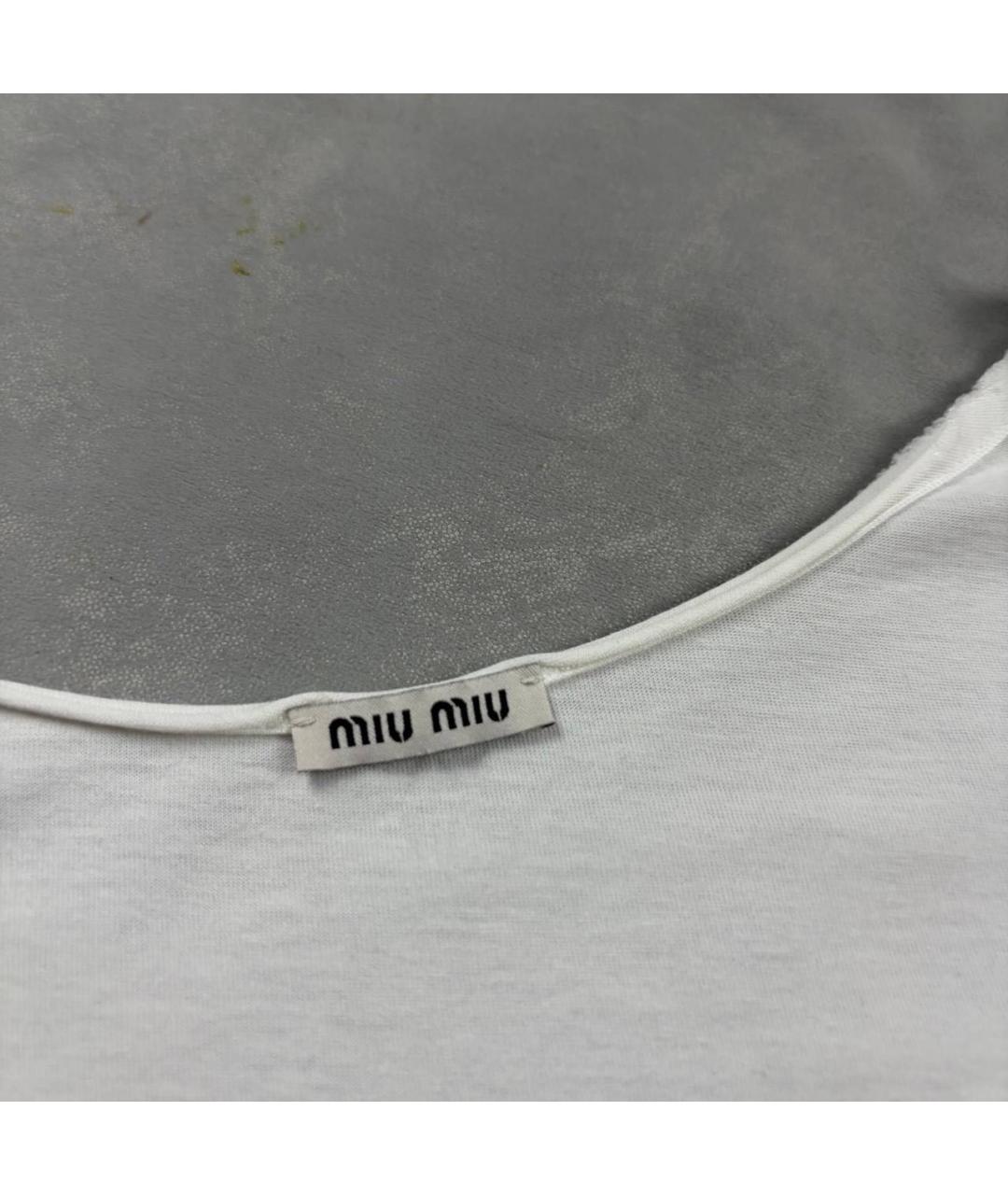 MIU MIU Белая хлопковая футболка, фото 3