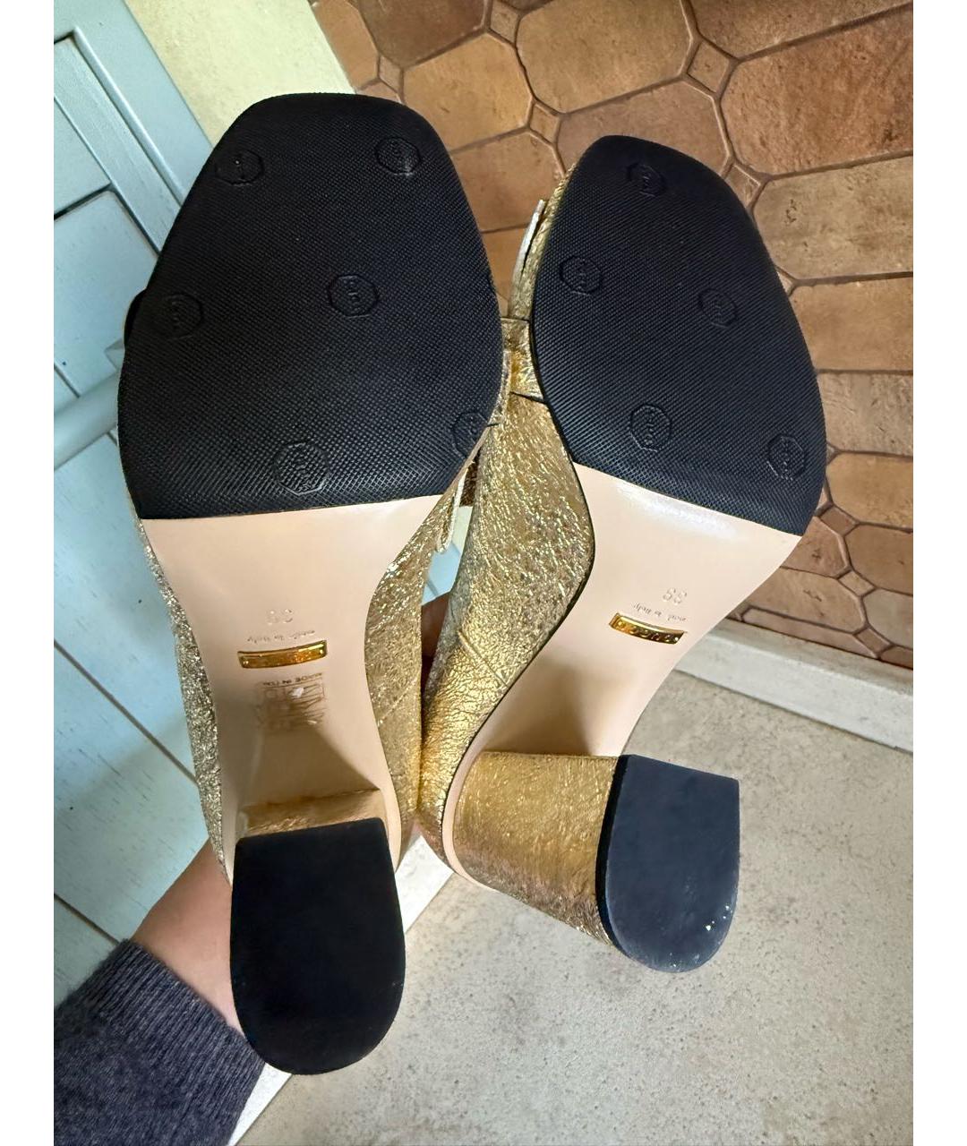 GUCCI Золотые кожаные туфли, фото 5