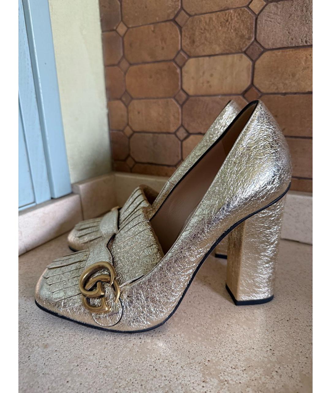 GUCCI Золотые кожаные туфли, фото 3
