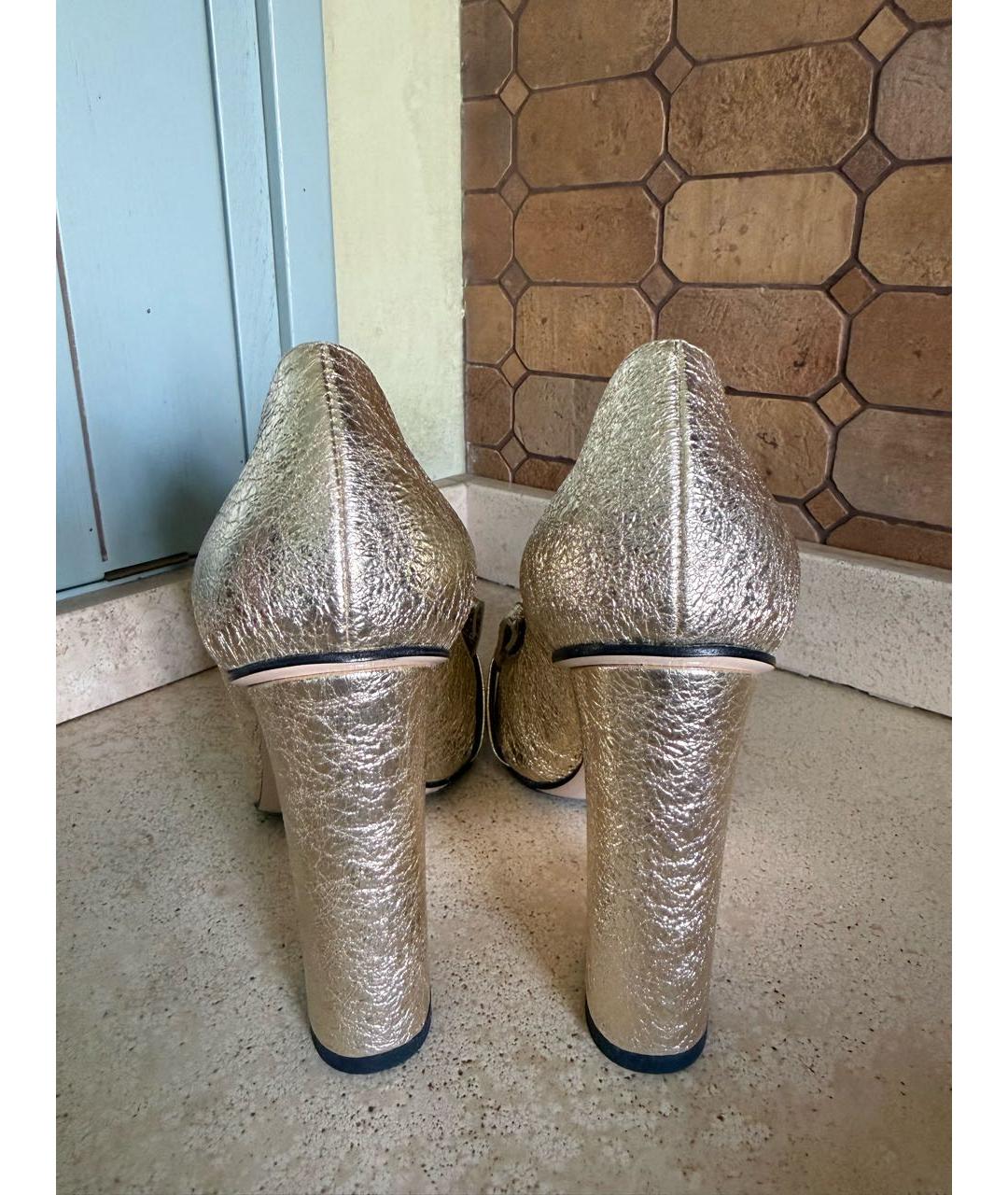 GUCCI Золотые кожаные туфли, фото 4