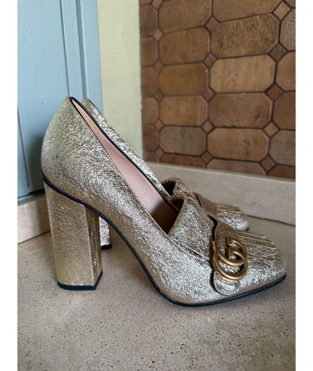 GUCCI Золотые кожаные туфли, фото 6