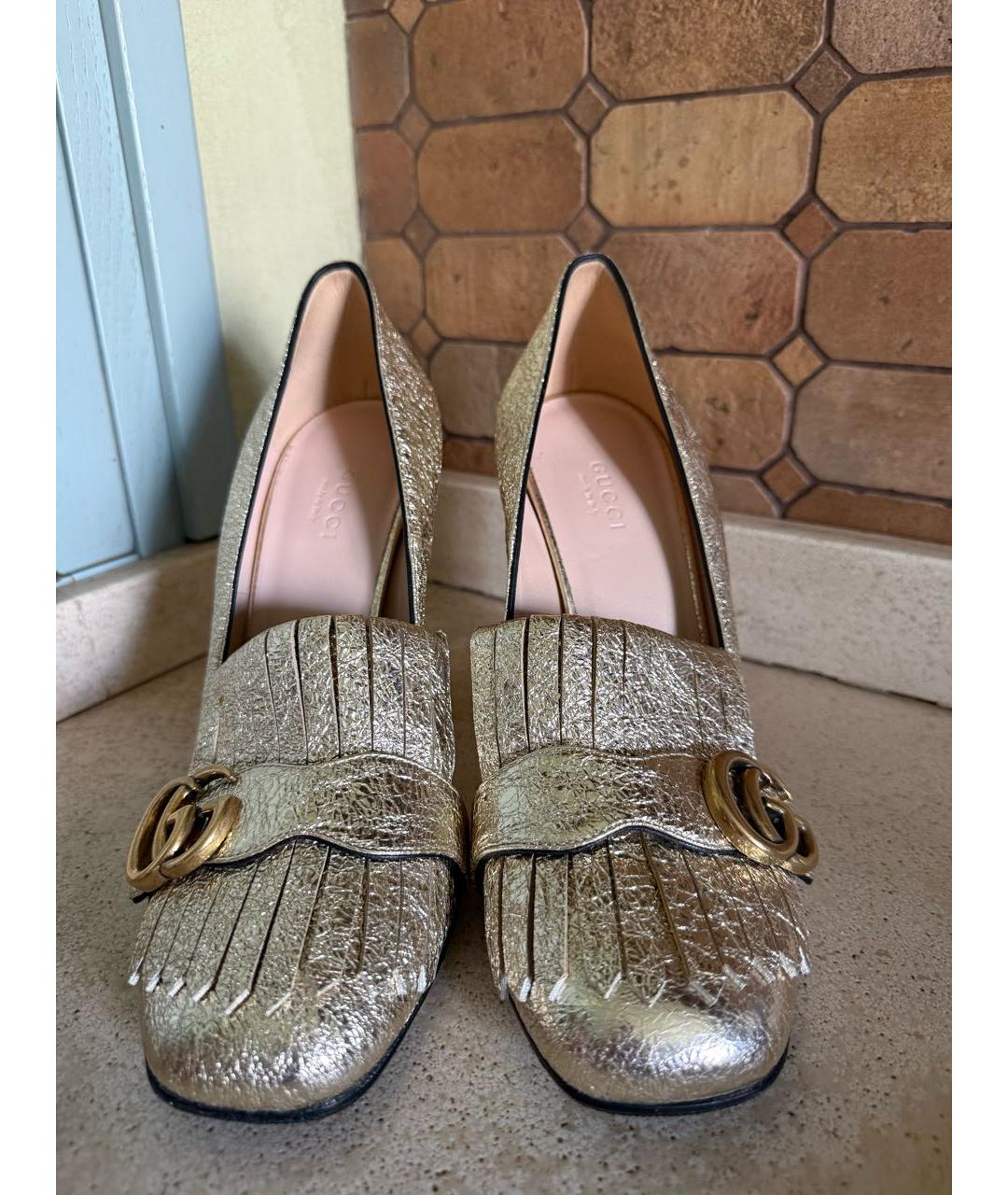GUCCI Золотые кожаные туфли, фото 2