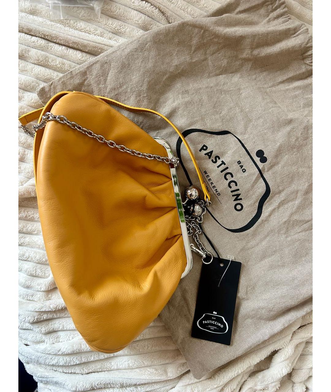 MAX MARA Горчичная кожаная сумка с короткими ручками, фото 2