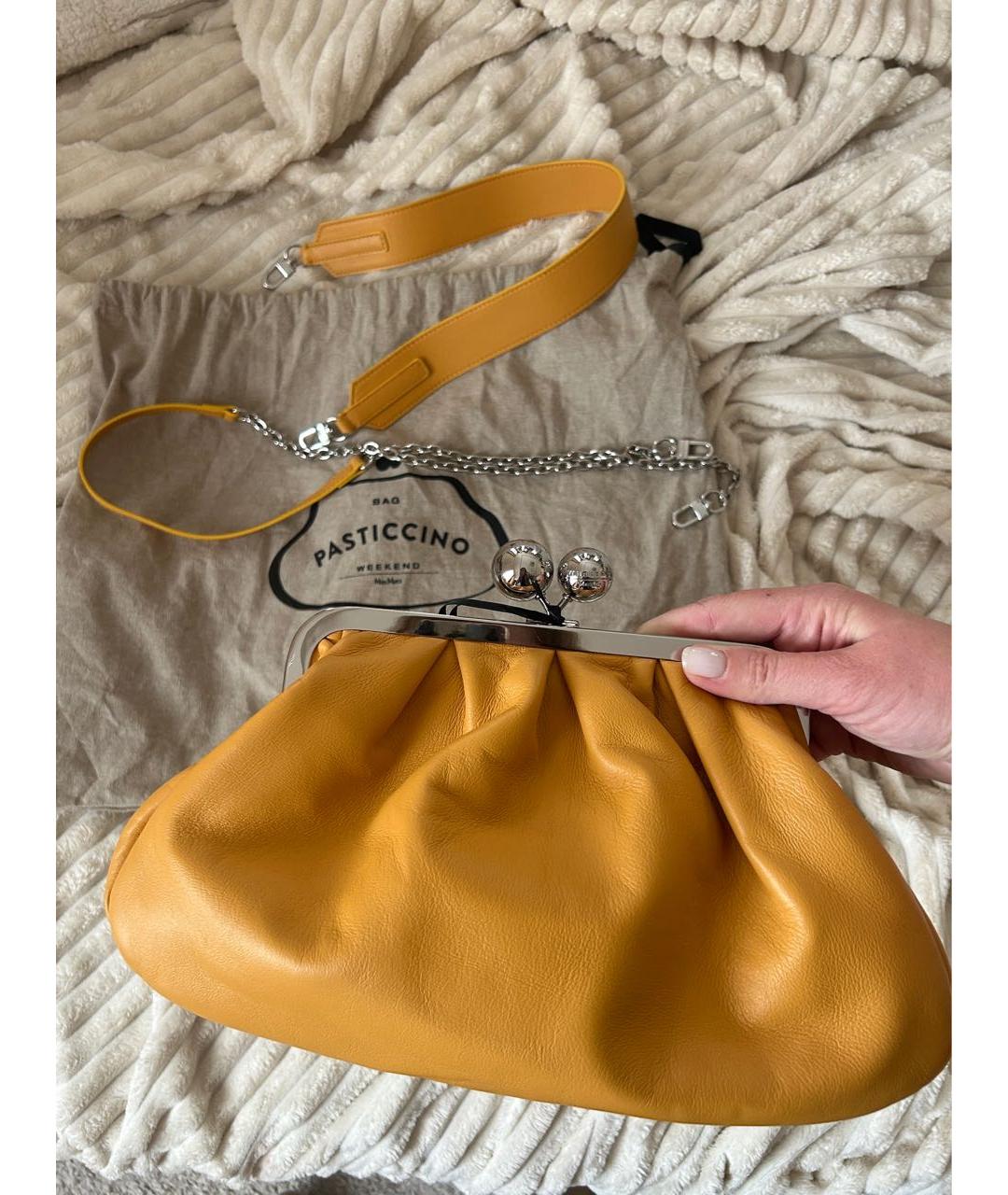 MAX MARA Горчичная кожаная сумка с короткими ручками, фото 3