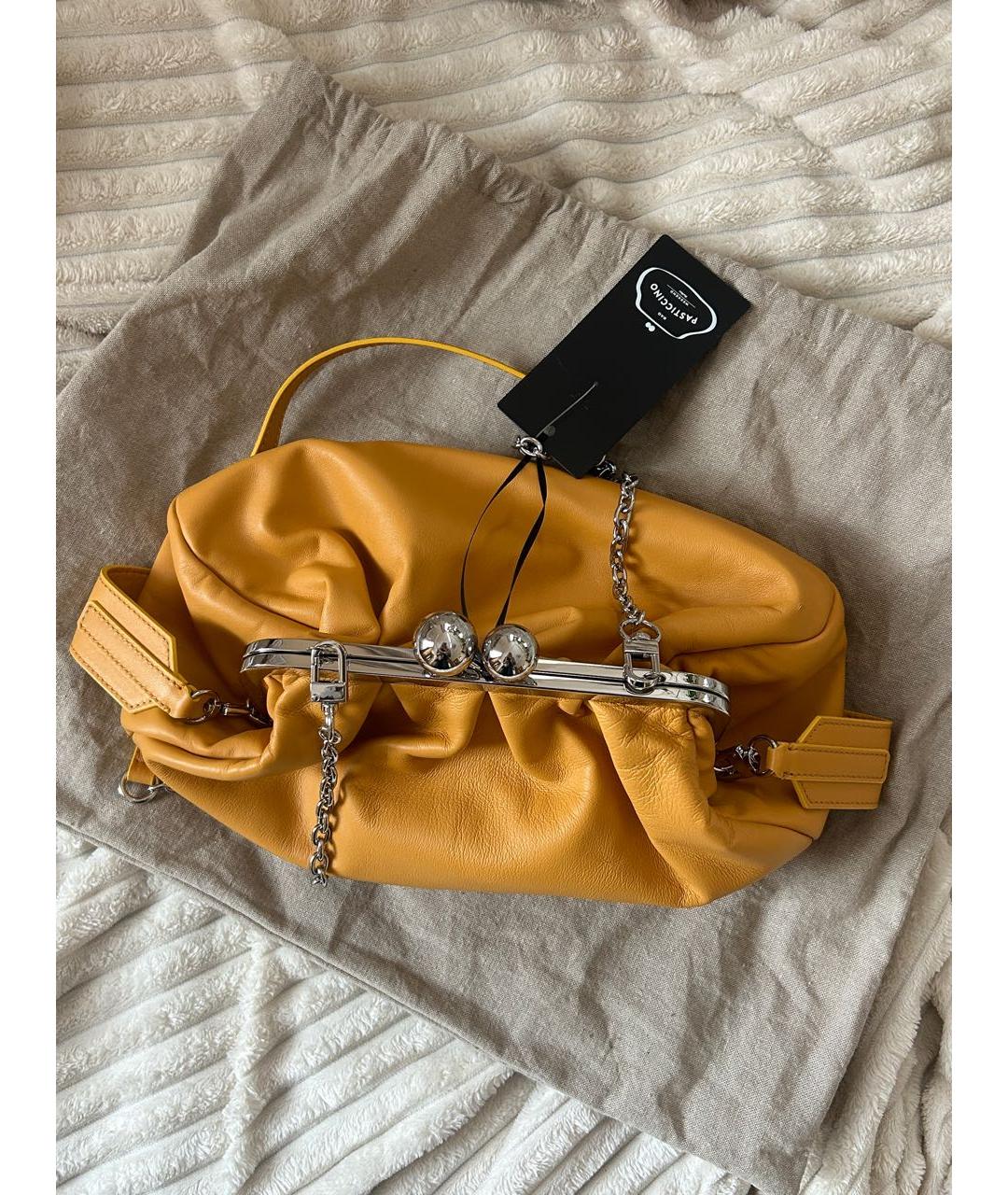 MAX MARA Горчичная кожаная сумка с короткими ручками, фото 4