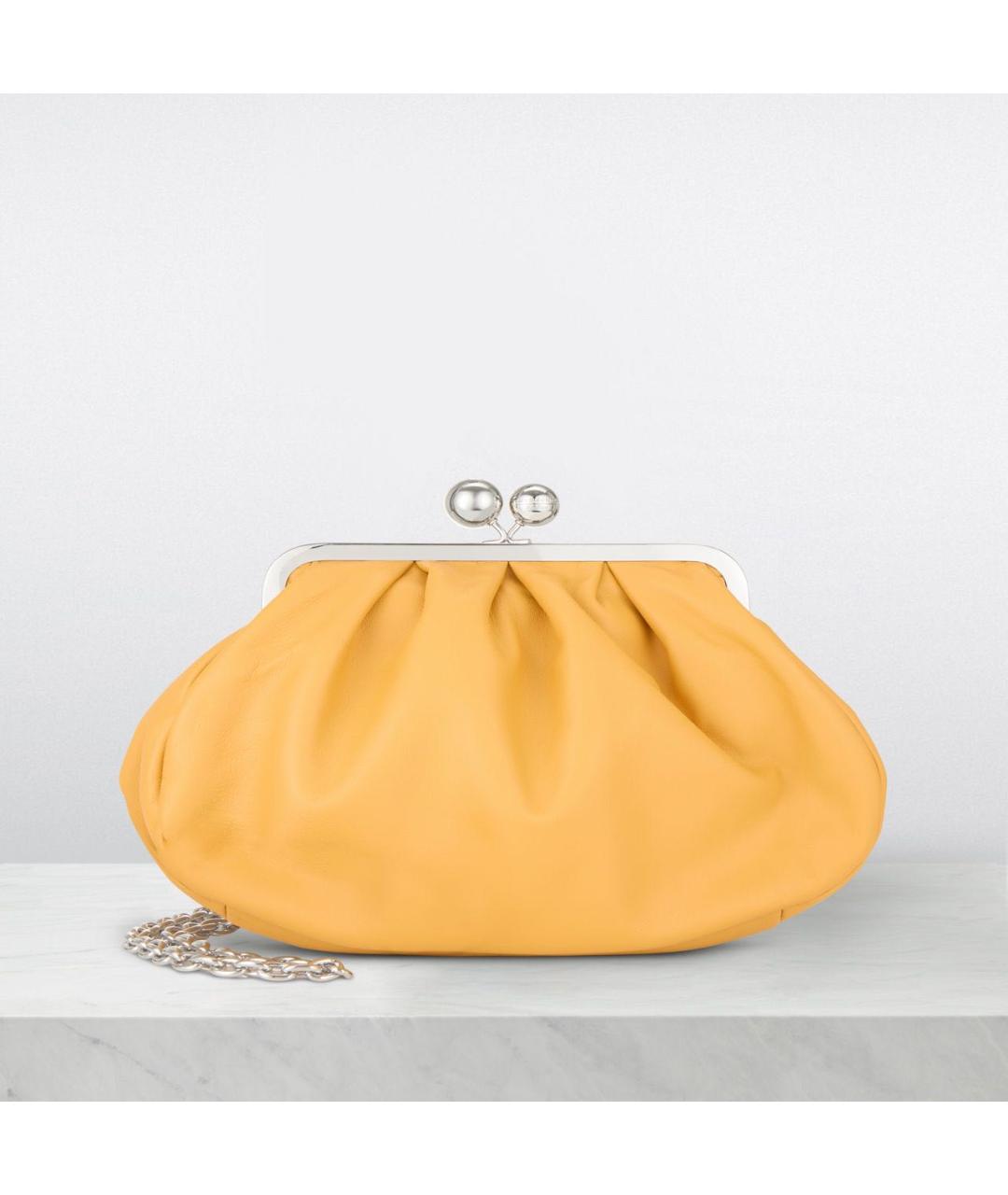 MAX MARA Горчичная кожаная сумка с короткими ручками, фото 6