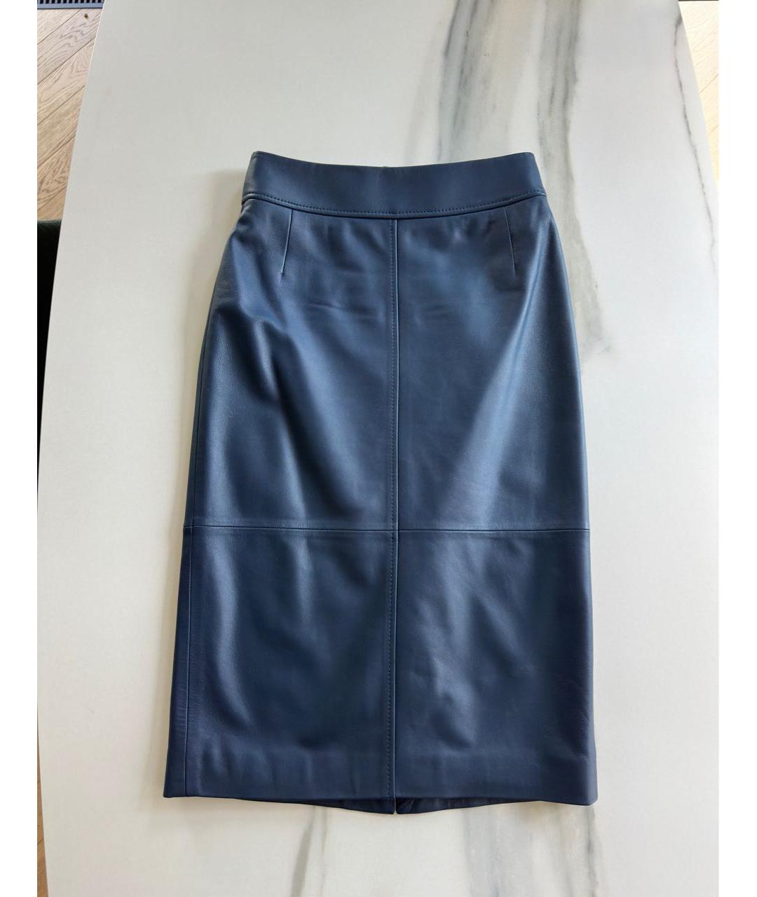 HUGO BOSS Темно-синяя кожаная юбка миди, фото 2